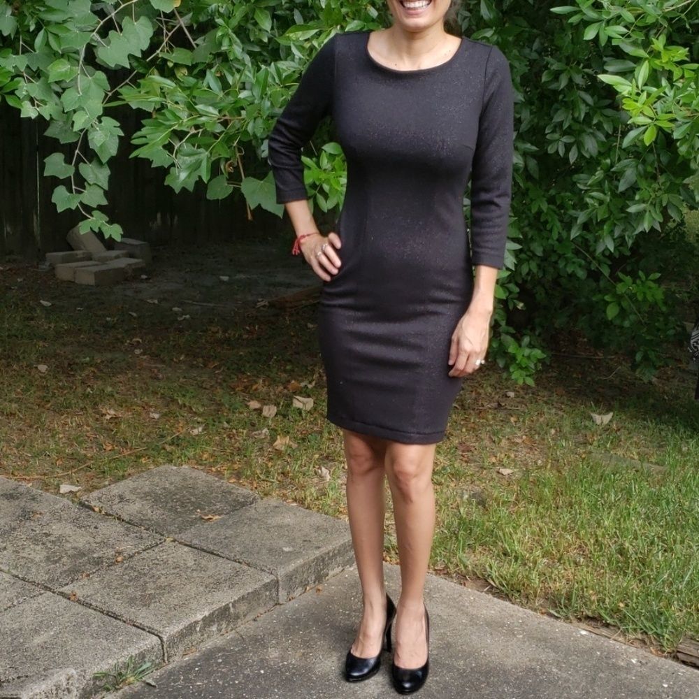 FOREVER 21 Black Glitter 3/4 Sleeve Dress Sz XS